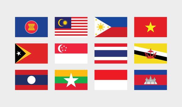 national flag of all asean countries set of asean country flag vector